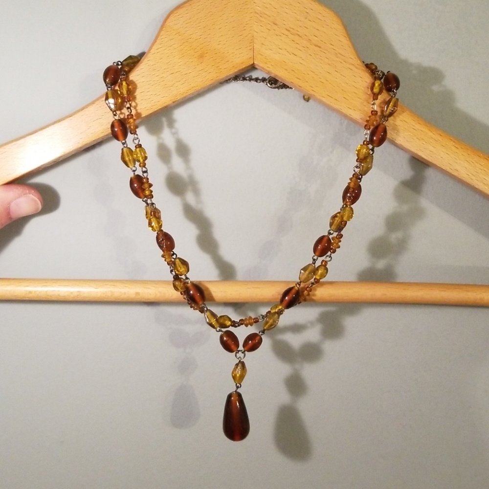 Double strand amber stone necklace